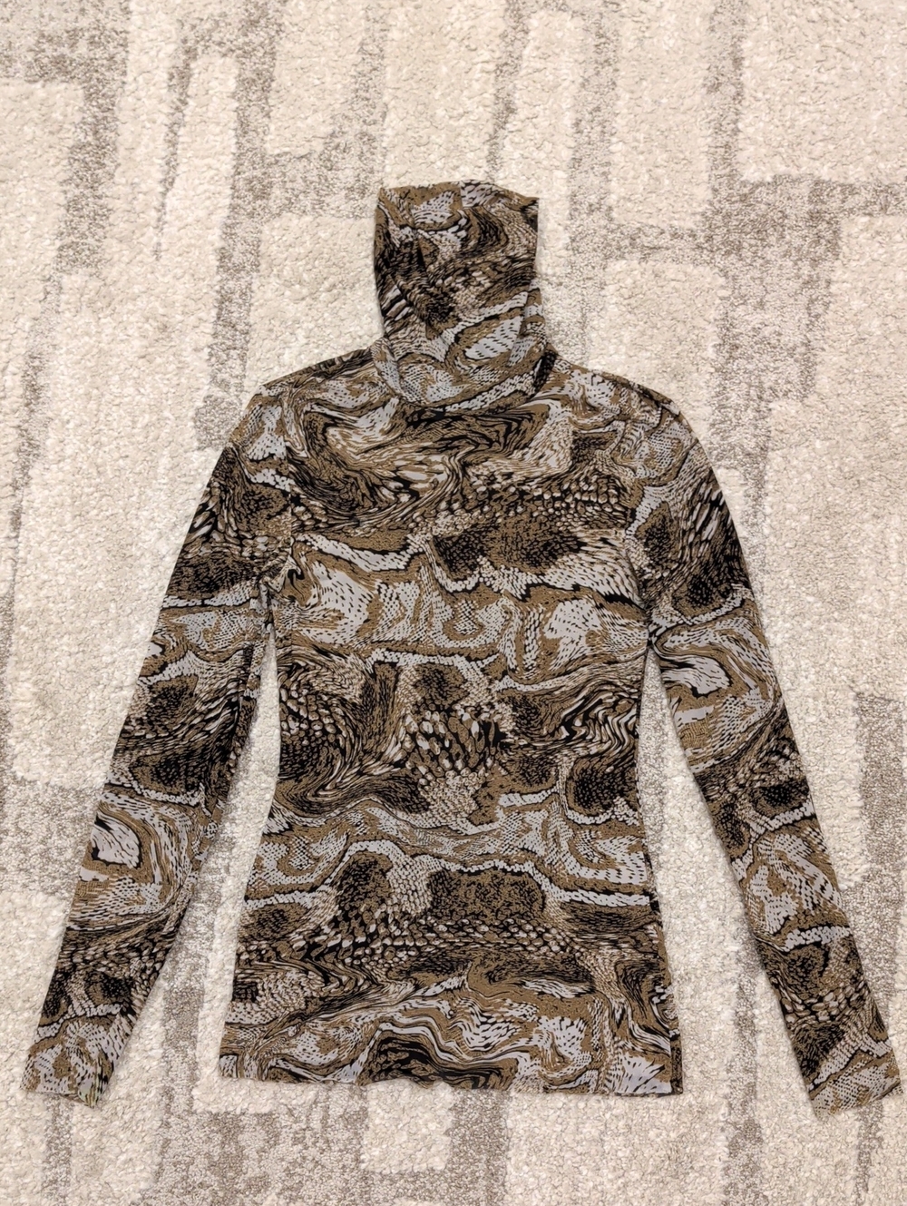 Ganni Marbled Long Sleeve Turtleneck - Brown Black Cream- EU 34/S
